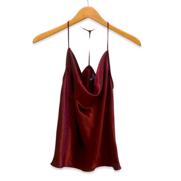 NWOT Express Maroon Cowl Neck Satin Tank Top - Picture 2 of 5